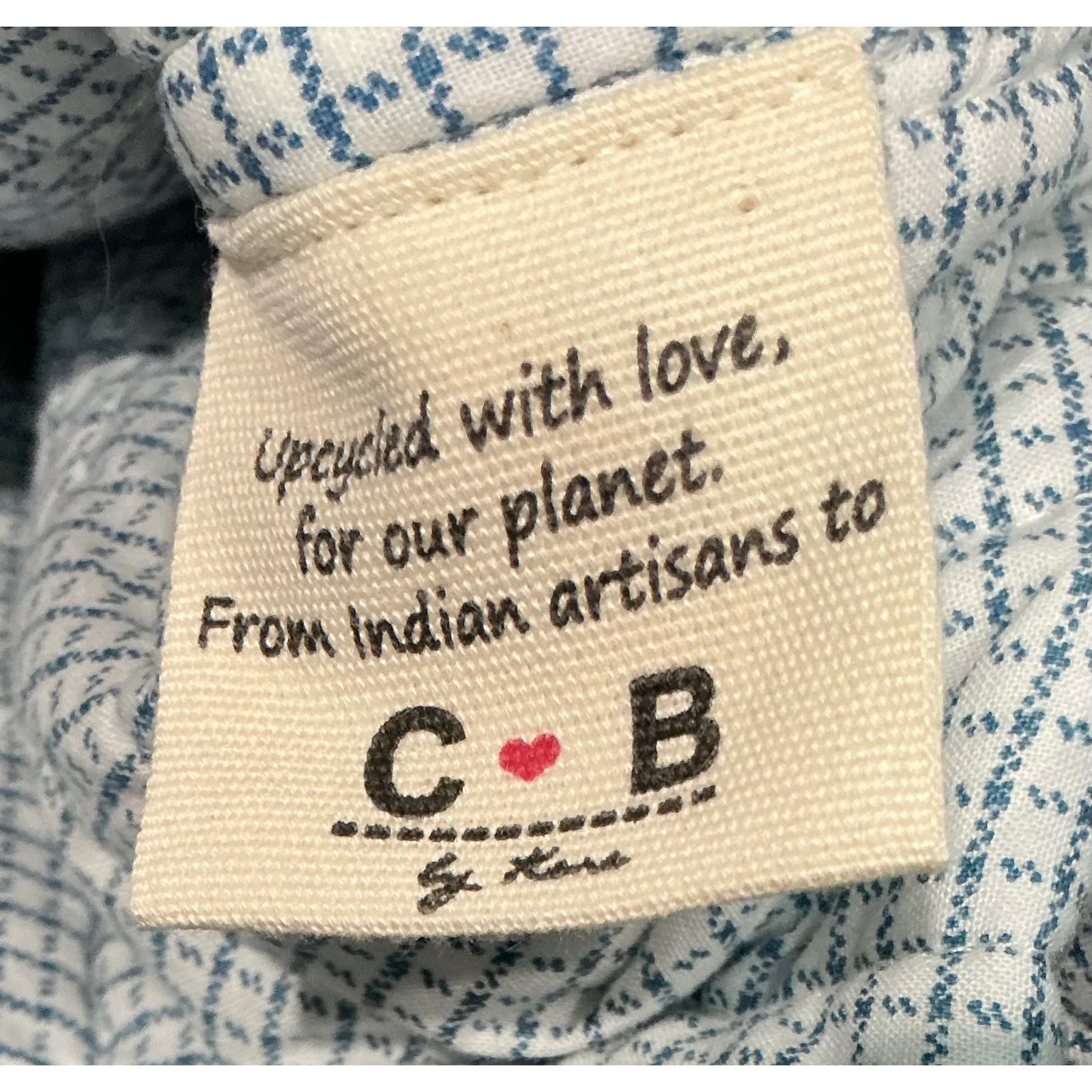 Cb Positano Upcycled Quilted Patchwork Vest Blue White Gingham Toile S/M Rare — image 4 of 5